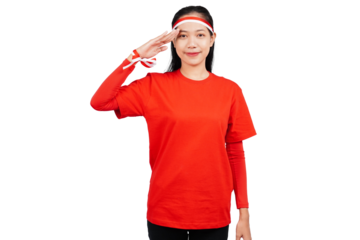 An Indonesian woman giving salute to celebrate Indonesia's independence day on 17 August isolated transparent