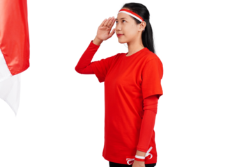 An Indonesian woman giving salute to celebrate Indonesia's independence day on 17 August isolated transparent