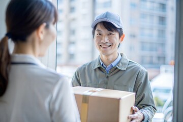 お客様の声を受け取る日本人配達員
