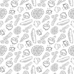 food pattern, seamless pattern of food and beverage in hand drawn style pattern background