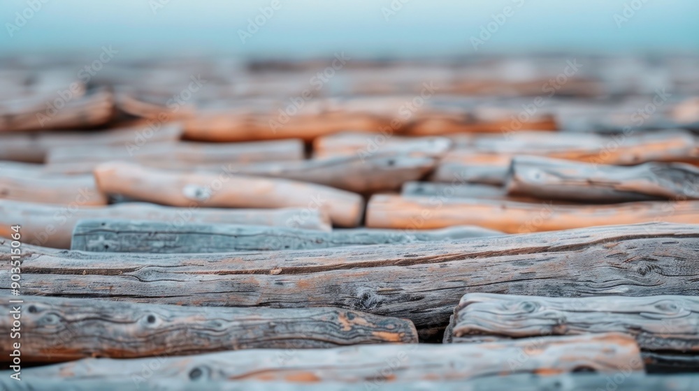 Poster weathered and aged driftwood with a mix of textures and colors creating a captivating coastal charm 