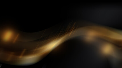 Abstract background with golden wave and blurred lights.