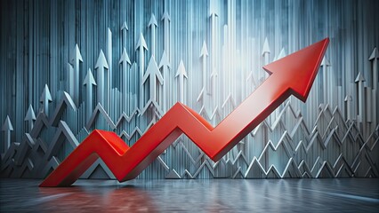 Red arrow symbolizes growth and progress as it rises through chaotic background , chaos, growth, progress