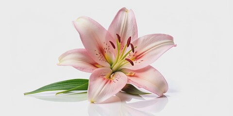 Naklejka premium Lily flower on white background isolated, lily, flower, white, background, isolated, nature, petal, bloom, plant, close-up