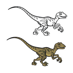 Velociraptor drawing with line art style. Simple design outline style. Dinosaur vector illustration