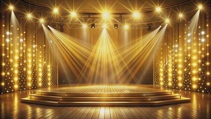 Glamorous golden stage with diagonal lighting for a formal affair , elegance, drama, formal, affair, golden, stage, lighting