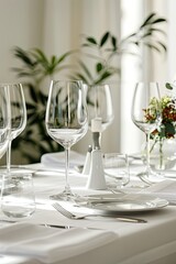 Fototapeta premium Festive table setting on a white background.