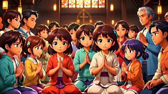 group of people praying together