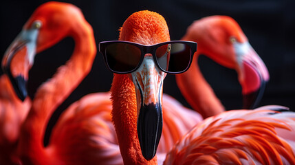 Cool Flamingo Trio with Sunglasses