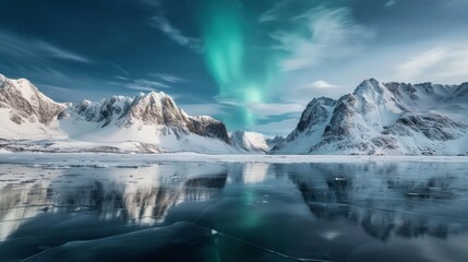 Enchanting Northern Lights Dance Over Arctic Wonderland - Captivating Aurora Borealis and Snowy Mountains Landscape