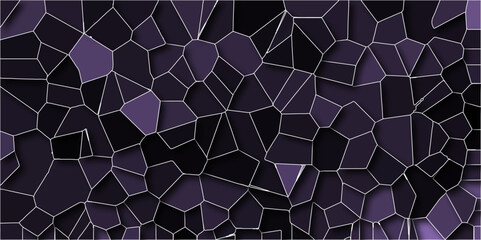 Quartz dark purple Broken Stained Glass Background. Texture of geometric shapes With shadows and stoke .Dark colorful background with polygon or vector frame .Geometric Retro tiles pattern.
