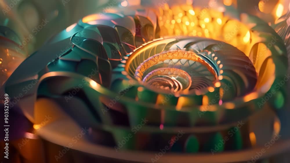Poster detailed view of a spiral shaped object, spiraling shapes and spiraling lines in a design that promo