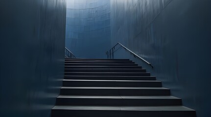 A set of stairs ascending a large blue wall. generative.ai