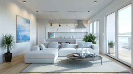 Fototapeta premium Interior Design of Living Room with Soft Blue Color Theme