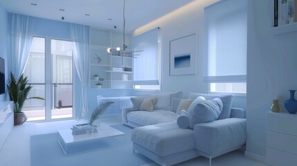 Fototapeta premium Interior Design of Living Room with Soft Blue Color Theme