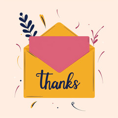 Email thank you banner flat illustration with envelope and decorative elements in a modern and colorful design.