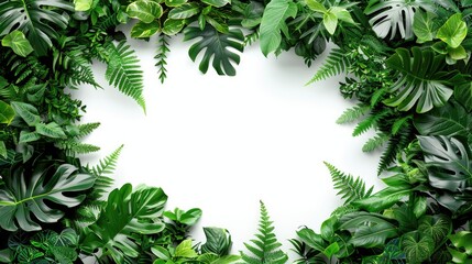 Green Foliage Border on a White Background