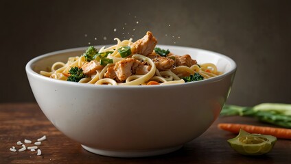 Chicken noodle with vegetables in the bowl
