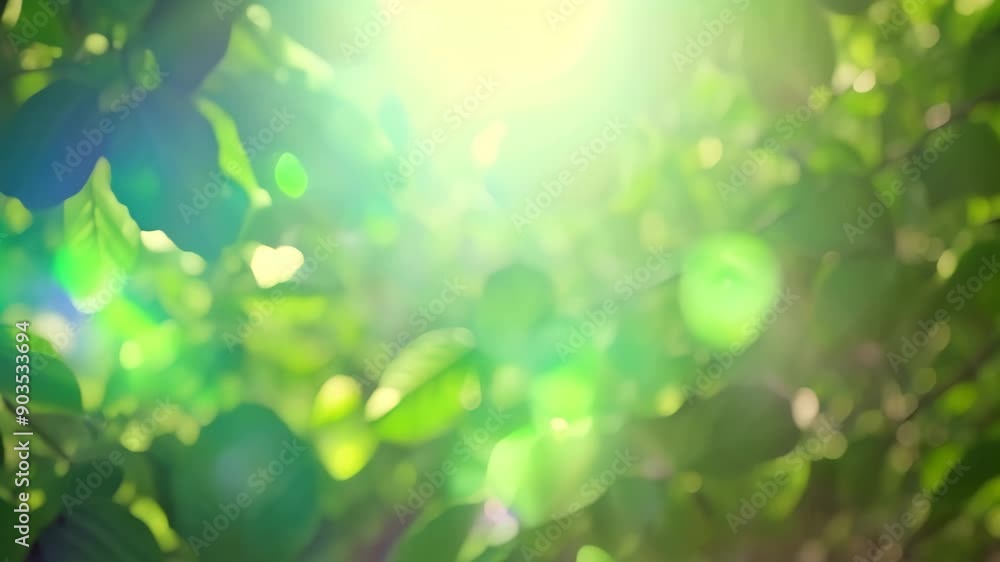 Aufkleber sunlight filters through green tree leaves, creating a pattern of light and shadows, sunlight shinin