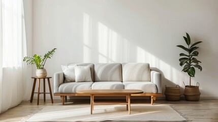 Home Decor Idea. Light Color Sofa with White Wall