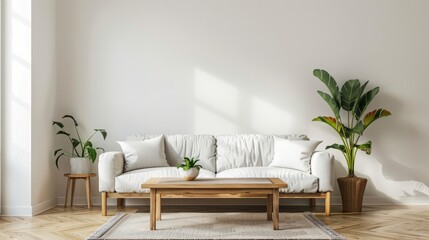 Home Decor Idea. Light Color Sofa with White Wall