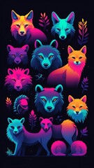 Outline animals neon the dark gradient colors