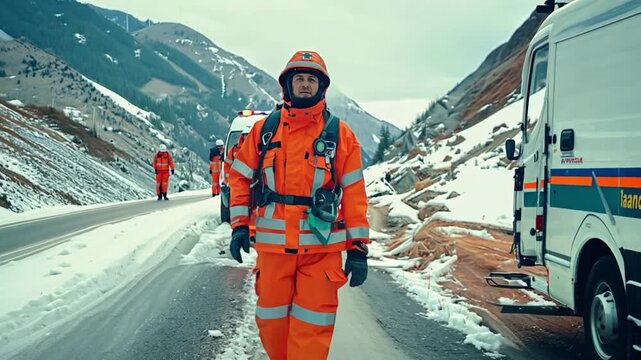 At the scene of the accident, the paramedic mobile car medical emergency team successfully saved lives and worked as a happy team.