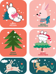 christmas icons set, bunny and Santa, Christmas and cute bunny, element Christmas animal, card Christmas