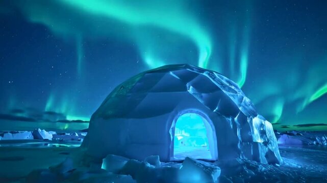 Aurora Over Arctic Igloo