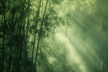 Sunbeams Piercing Through a Lush Bamboo Forest