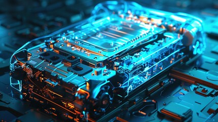 Futuristic Technology Concept with Blue and Orange Glow