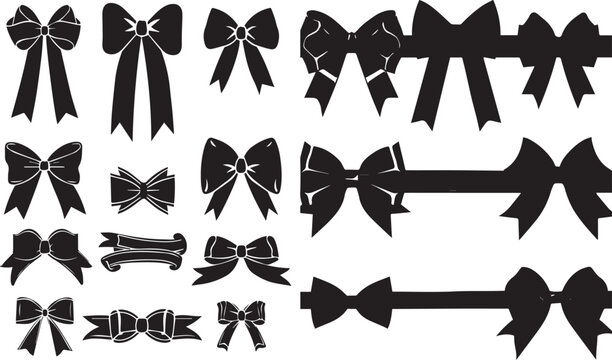 Flat Bow  Black Silhouette Vector Art Bundle