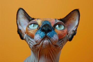 Close-up of a Sphynx Cat with Glitter Makeup