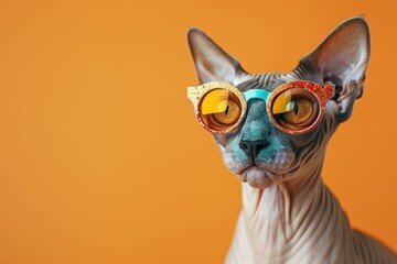 A Sphynx Cat Wearing Glittery Sunglasses