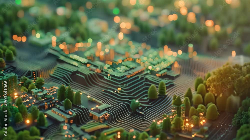 Poster detailed view of a computer circuit board showing intricate patterns and connections, the digital la