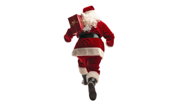 Santa deliver Christmas presents on transparent background