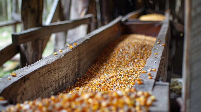 Agricultural practice of grinding corn in a wooden trough Farm living and alternative education