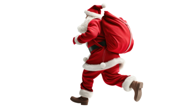 Santa deliver Christmas presents on transparent background
