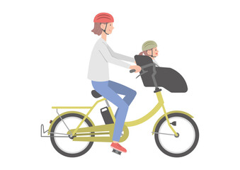電動自転車に乗る女性と子供（前乗せ）