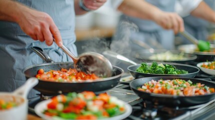 Hands on of preparing healthy low sodium dishes for seniors at a community cooking workshop with...