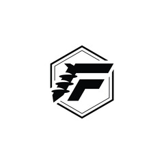 F Screw letter logo design in hexagon