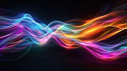 Light trails creating abstract waves, organic shapes, vibrant and energetic.