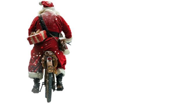 Santa deliver Christmas presents on transparent background