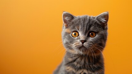 Fototapeta premium Close-up Portrait of a Grey and Orange Tabby Cat with Yellow Eyes