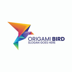 Vector Logo Illustration Origami Bird Gradient Colorful Style