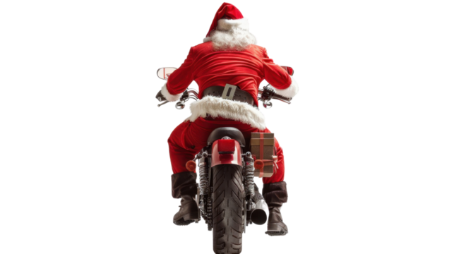 Santa deliver Christmas presents on transparent background