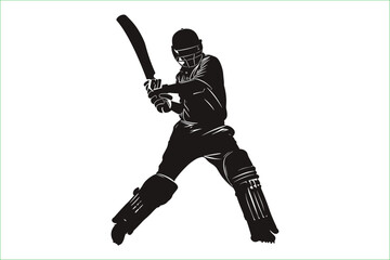 Silhouette cricket player vector illustration. Multiple images of a man playing cricket. 