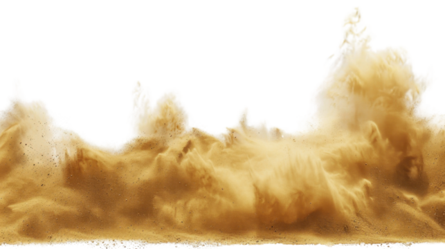 Sand explosion dust on transparent background 