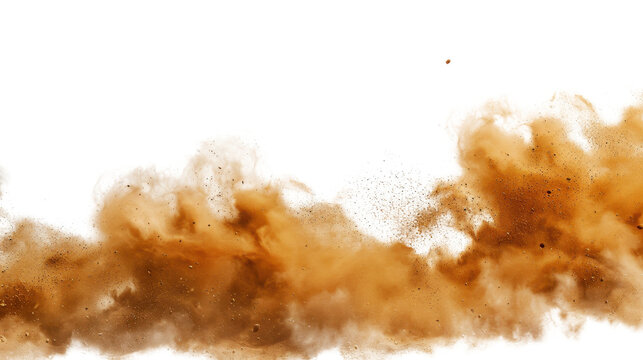 Sand explosion dust on transparent background 