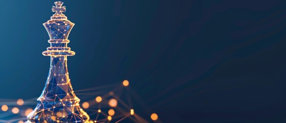 Illuminated Digital Wireframe Chess Piece on Gradient Background Concept of Strategic Thinking and Intellectual Advancement for Business and Education